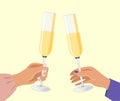 Festive illustration. Champagne glasses in hands